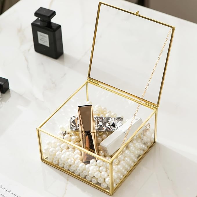 Vintage Square Gold Keepsake Box - Home Decor Organizer Box With Lid, Ideal for Jewelry, Trinkets and Accent Decor
