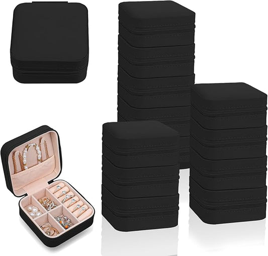 12pcs Mini Travel Jewelry Case,Black Bridesmaids Proposal Small Jewelry Box Mini Jewelry Organizer,Small PU Leather Portable Storage Box for Rings,Earrings,Necklaces,Pendants,Bracelets