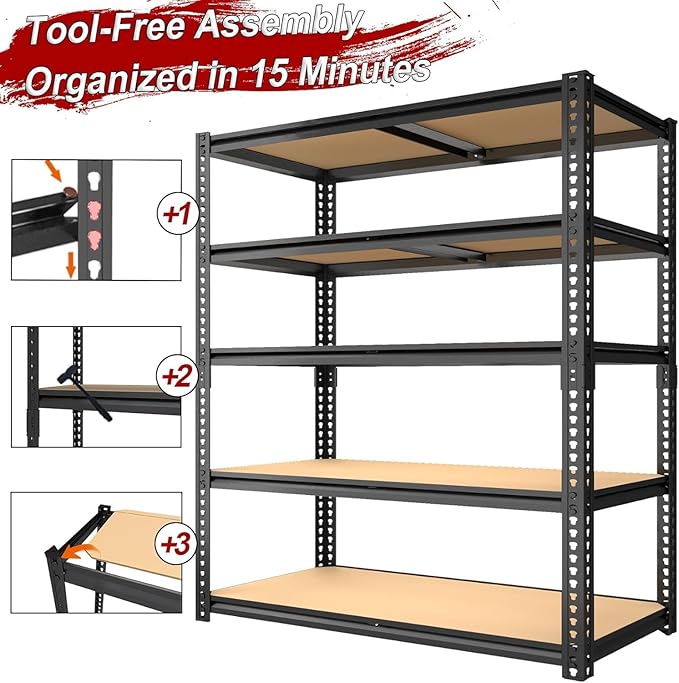 40W Garage Storage Shelves,Garage Shelves Heavy Duty,5 Tier Shelving Unit,2400LBS Capacity Heavy Duty Shelving for Garage Storage,Warehouse,72" H x40 W x20 D