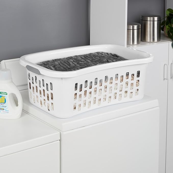 Sterilite 18 Pack HipHold Laundry Basket, Plastic Rectangle Clothes Hamper with Comfort Grip Handles & Reinforced Rim, 1.5 Bushel Capacity, White