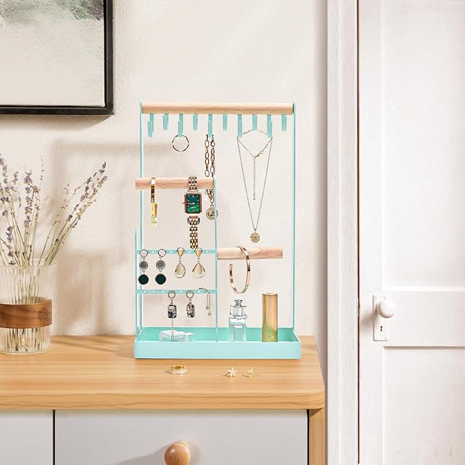 ProCase Cute Jewelry Stand, Aesthetic Jewelry Organizer for Dresser Vanity, Jewelry Holder Display for Necklaces Earrings, Gifts for Teen Girls Women, Bedroom Dorm Decor -Medium, Aqua