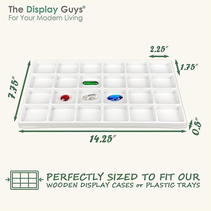 TheDisplayGuys For Your Modern Living 2-Pack 24-Compartments Flocked Velvet Jewelry Display Inserts - Tray/Case Liners - Ring Earrings Storage, (White) by The Display Guys