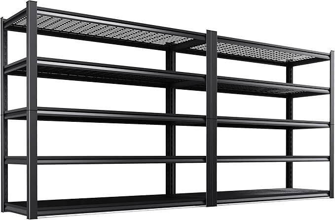 2 Pack Storage Shelves,3000LBS Garage Shelving,Adjustable Garage Shelves,Heavy Duty Metal Shelving, 5 Tier Wood Utility Steel Shelf, Easy-to-Install Shelving Units and Storage 72''x59''x19.7