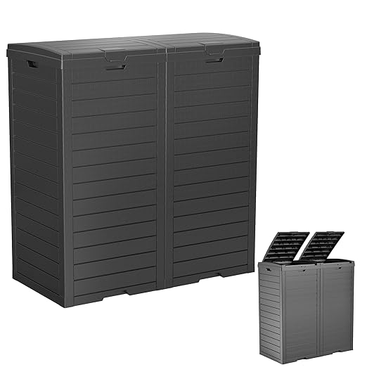 EFU 38 Gallon Outdoor Trash Can with Lid & Drip Tray, Dual Garbage Can for Patio Backyard Deck,Large Heavy Duty Waste Container Bin，Black