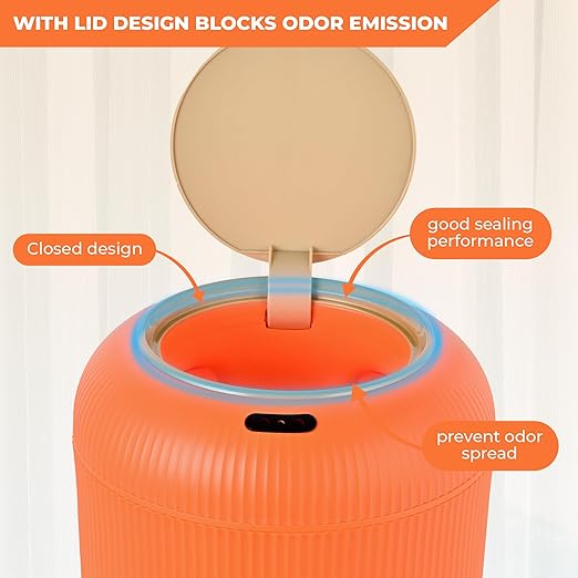 Pukomc Smart Sensor Wastebasket, Convenient and Hygienic Easy to Use, Technology Sensor Waterproof Wastebasket Plastic Trash can for Kitchen, Bathroom, Bedroom, Living Room, Office and Outdoor Orange