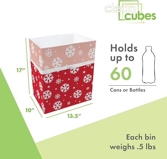 Clean Cubes 13 Gallon Disposable Pop-Up Trash Cans (3-Pack) with Fitted Bags – Foldable Garbage & Recycling Bins for Parties, Events & Kitchen (Snowflake, 17" H x 13.5" W x 10" D)
