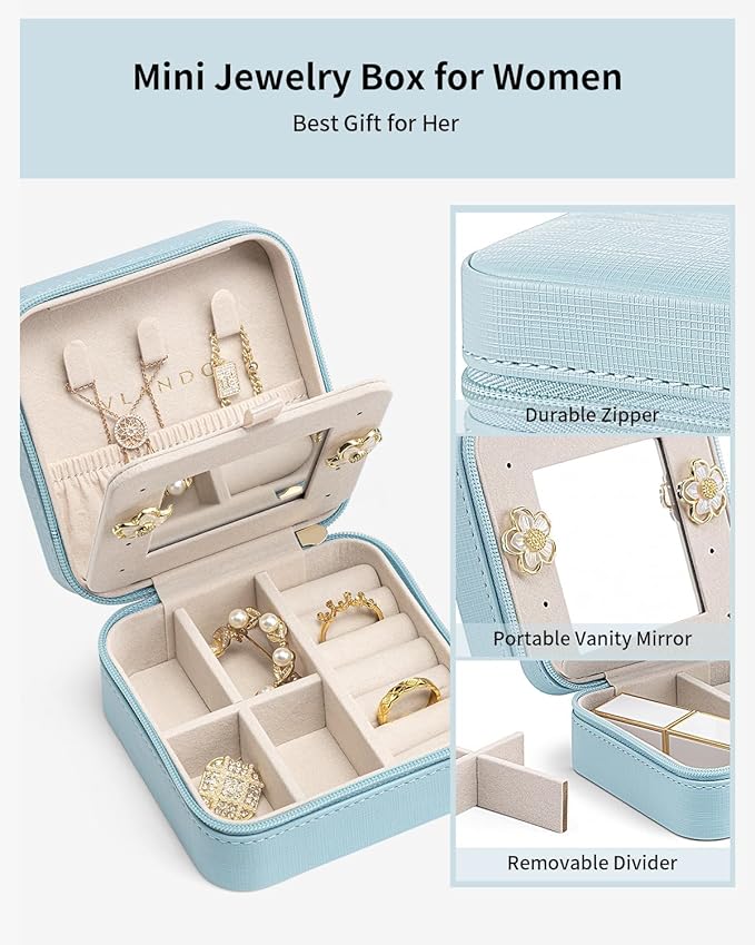 VLANDO Travel Jewelry Box, Small Jewelry Travel Organizer Case for Girls Women - Blue Mirror*6 pack