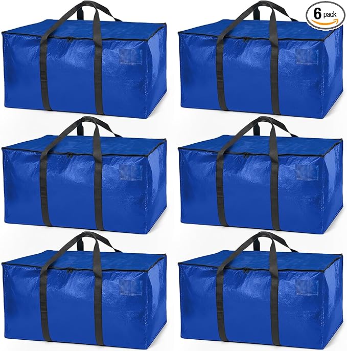 ClearSpace Heavy Duty Moving Bags - Water Resistant Storage Bags or Storage Bins with Lids and Moving Supplies - Large Moving Boxes for College Dorm, Travel, Closet Organization - 6 Pack