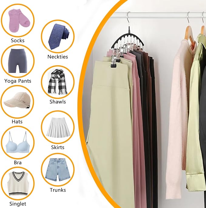 Legging Hangers for Closet Organizer, Hat Hangers for Closet 4 Pack with 10 Clips Holds 20 Leggings, Legging Hanger, Pants Storage Organizer Suitable for Socks, Panties, Underwear, Pants (4-Black)