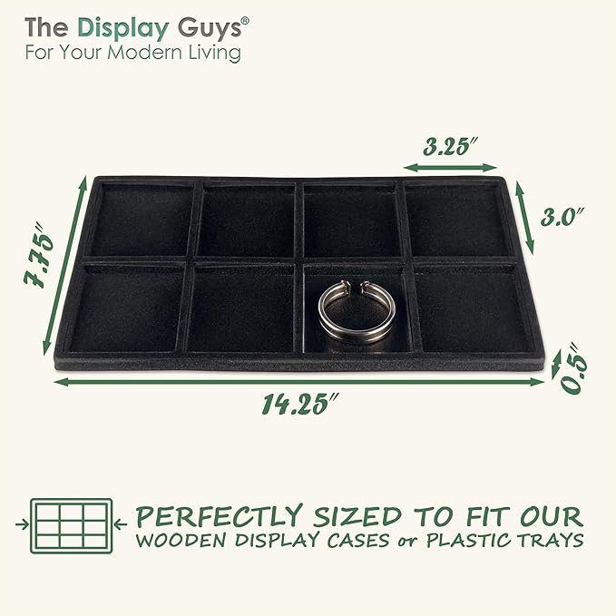 TheDisplayGuys For Your Modern Living 2-Pack 8-Compartments Flocked Velvet Jewelry Display Inserts - Tray/Case Liners - Ring Earrings Storage, (Black) by The Display Guys