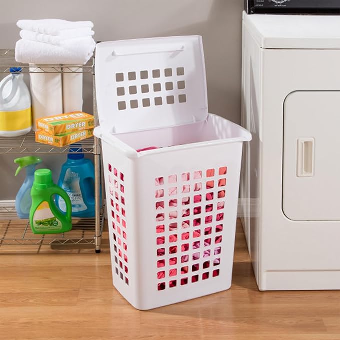 Sterilite 4-Pack LiftTop, Laundry Hamper for Clothes, Tall and Rectangular Plastic Basket with Lid, White - Large and Portable Storage Bin for Clothing and Towels - Ideal for Bathroom and Bedroom