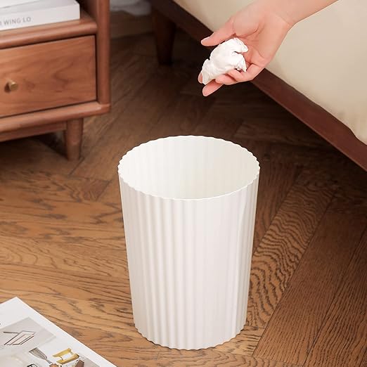JiatuA Small Trash Can Plastic Wastebasket Round Garbage Container Bin for Bathroom, Kitchen, Bedroom, Home Office, College Dorm, White 2 Pack