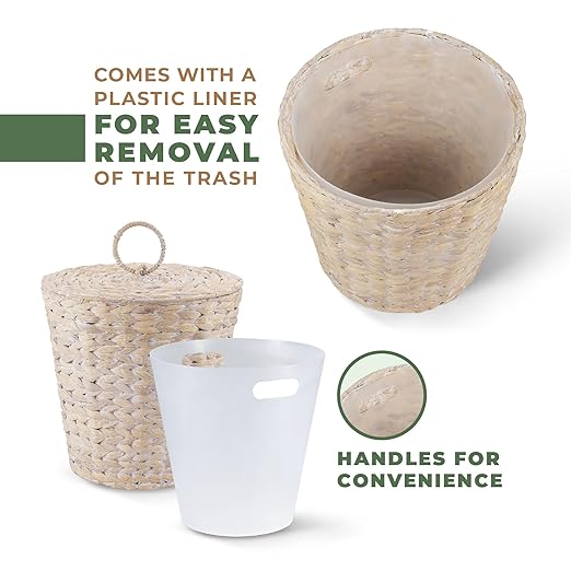 84ECO 3 Gallons White Wicker Trash Can with Lid and Liner