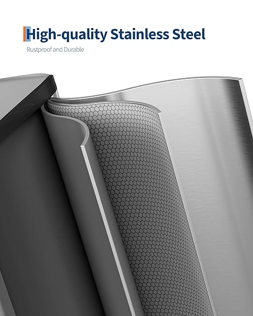 Garvee Double Trash Can, 2 x 10.6 gal (2 x 40 L) Garbage Can for Kitchen Dual Compartment Recycling Kitchen Step Trash Bin, Stainless Steel Trash and Recycle Bin Combo with Soft-Close Lid,Silver
