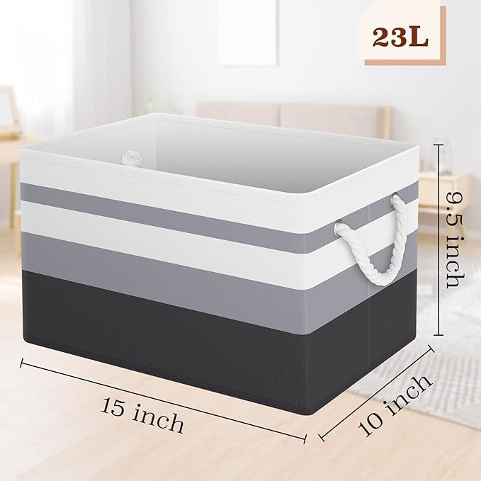 StorageTastic Storage Bin,Collapsible Storage Basket For Organizing,Large Storage Boxes With Rope Handles,Storage Containers,Gradient Grey,2 Pack