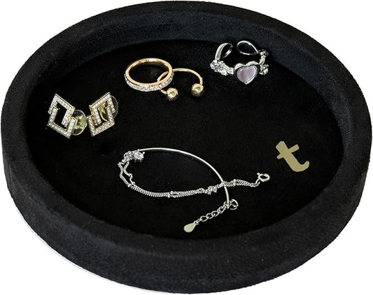 COLLECTIVE HOME - Velvet Jewelry Tray, 6" Monogrammed Jewelry Dish, Smooth Velour Display Dish for Rings, Earrings, Necklaces, Makeup, Personalized Gifts for Women (Black-t)