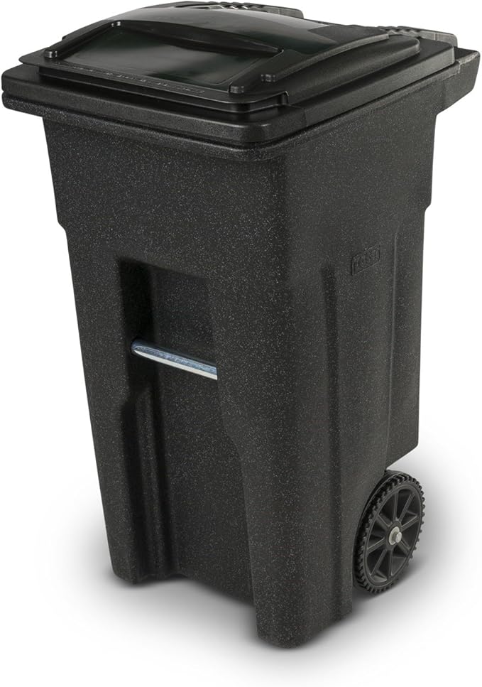 Toter 79232-R1209 32 Gallon Blackstone Trash Can with Wheels and Attached Lid