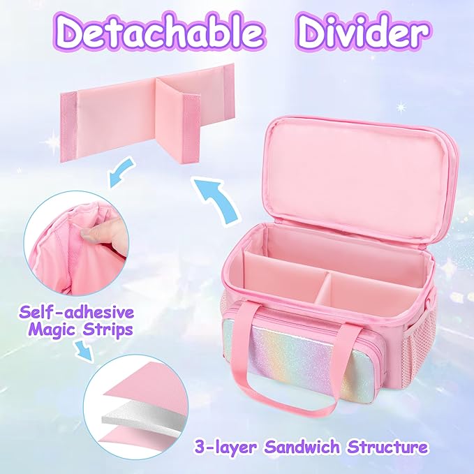 GRAOSO Double Layer Jewelry Organizer Storage for Kids Girls, Travel Jewelry Case Bag, Portable Jewelry Box with Handle and Detachable Shoulder Strap for Necklaces, Earrings, Rings, Pink (Case Only)
