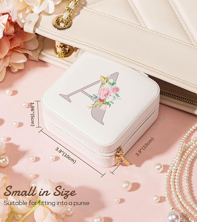 Enthralite Travel Jewelry Box for Girls: Traveling Ring Case Gift for Women - Mini Organizer for Necklaces Earrings White A