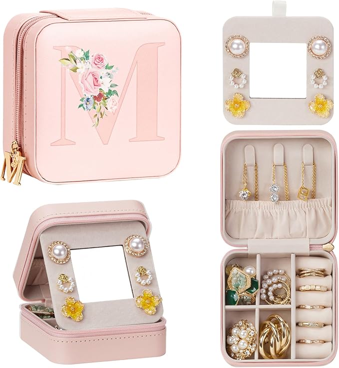 Enthralite Travel Jewelry Box for Girls: Traveling Jewelry Case Gift for Women - Mini Organizer for Necklaces Earrings Pink M