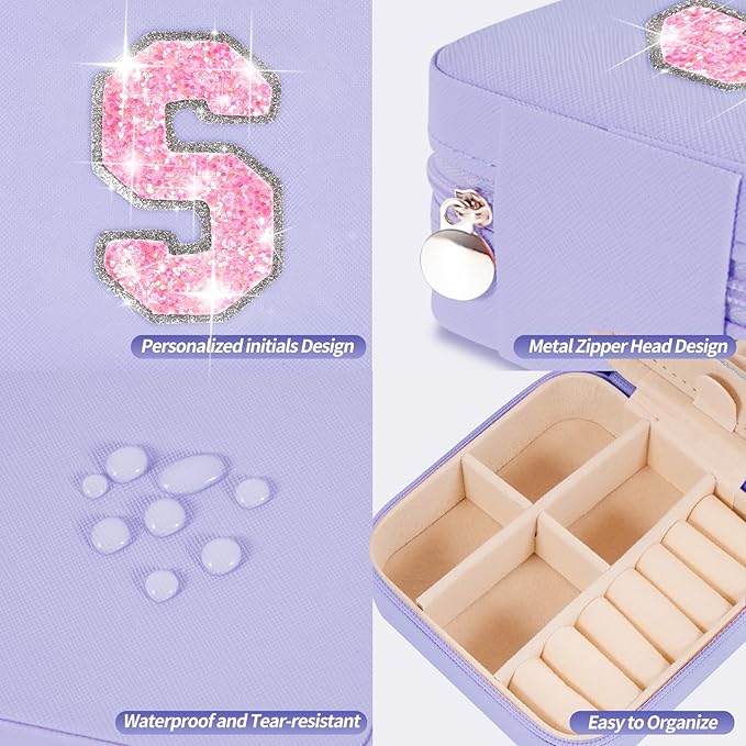 Uygafly Travel Jewelry Case - Personalized Jewelry Box for Women, Small Jewelry Organizer and Storage Aesthetic, Travel Essentials Birthday Gifts for Girls Women | Lavender