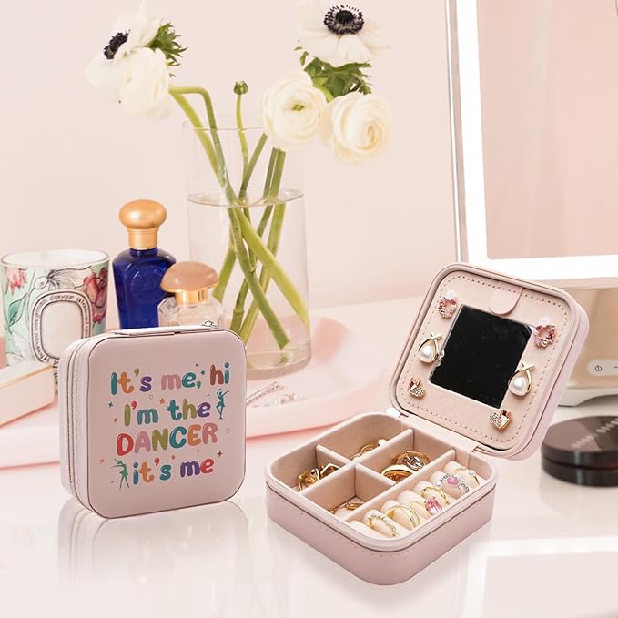 Dancer Dance Gifts Jewelry Box for Women, I'm The Dancer Gifts for Dance Women Friends, Dancer Stuff Accessories Dancing Teammate Small Travel Jewelry Case Organizer for Women