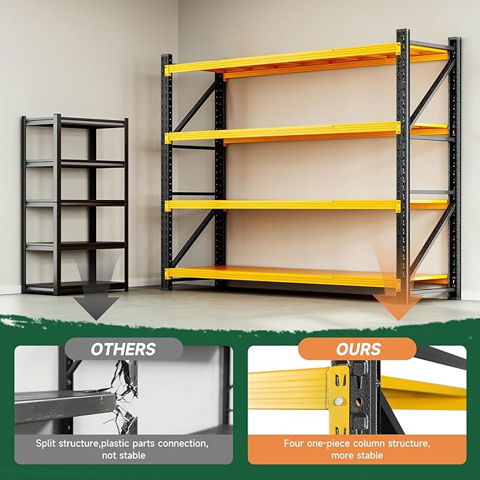 Letaya 6000LBS Heavy Duty Storage Shelves,79" W Metal Garage Shelving Units,4 Tier Large Tall Industrial Shelving,Adjustable Utility Rack Shelf for Warehouse,Basement (Yellow, 79" W x 24" D x 79" H)