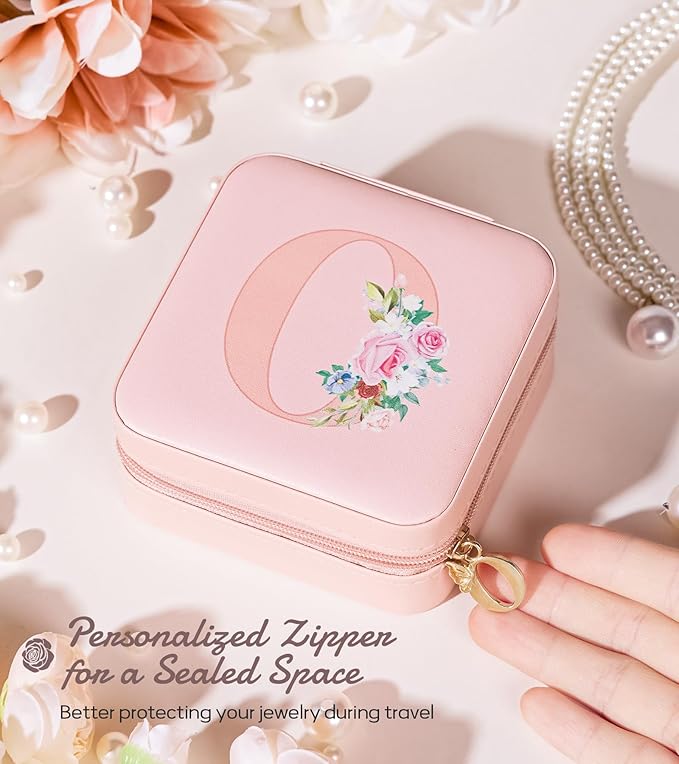 Enthralite Travel Jewelry Box for Girls: Traveling Jewelry Case Gift for Women - Mini Organizer for Necklaces Earrings Pink O