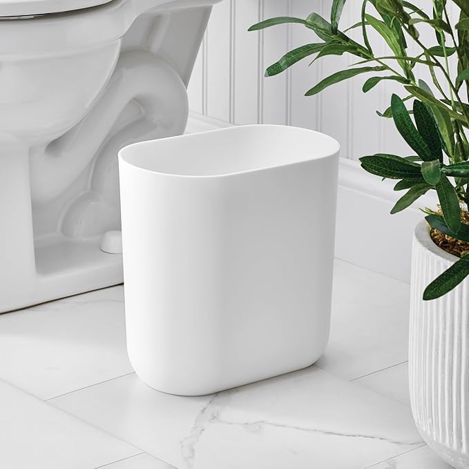 iDesign Small Slim Plastic Bathroom Trash Can, Garbage Can for Bedroom, Office, Desk, Dorm, 2-Pack, White