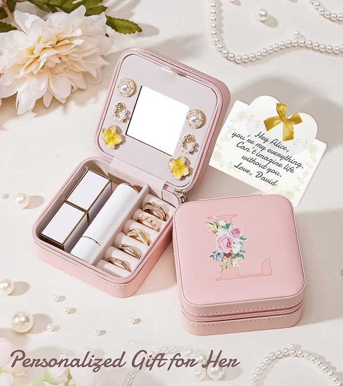 Enthralite Travel Jewelry Box for Girls: Traveling Jewelry Case Gift for Women - Mini Organizer for Necklaces Earrings Pink L