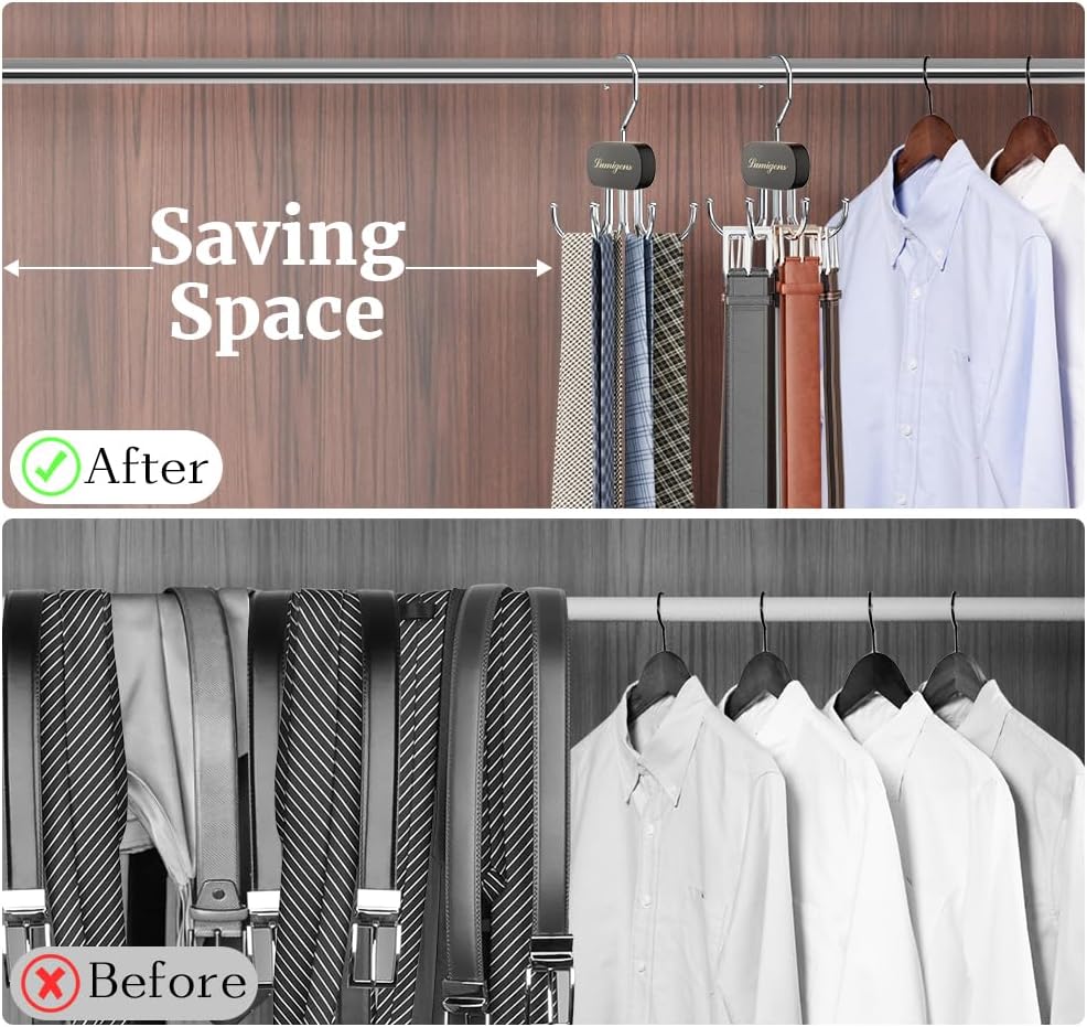 Belt Organizer for Closet,2PCS Tie Rack, Belt Tie Hanger for Closet,Tie Organizer for Men,Hanging Closet Organizer Hook for Belt, Bra, Tank Top, Tie, Scarf, Hat, Purse,Black - Image 2