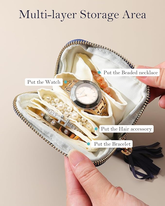 COOLYOUTH Travel Jewelry Case Organizer for Women Portable Jewelry Box with Small Pouches Mini Jewelry Bag for Rings, Bracelets, & Bangles with Smooth Metal Zipper (Royal Blue)