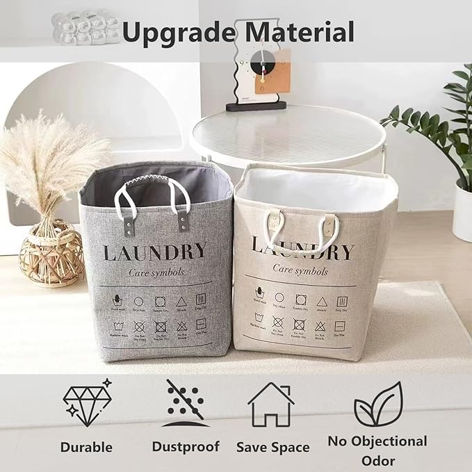 Small Laundry Basket, 50L Foldable Laundry Hamper Organizer with Handles, Fashion Portable Laundry Basket in Bedroom, Laundry Room, Closet, Bathroom, College Dorm (Light Gray)