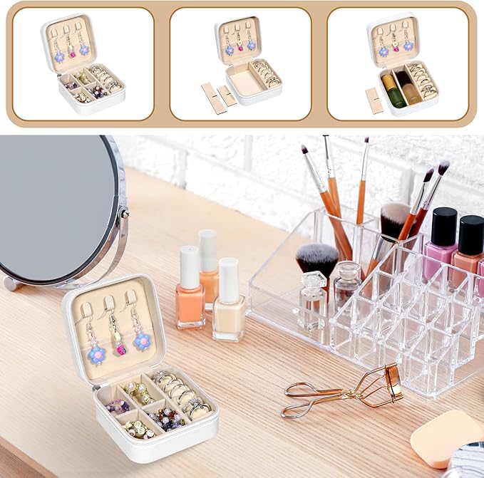 12 Pack Small Travel Jewelry Box Bulk Bridesmaid Proposal Gift Boxes Portable Mini Travel Jewelry Case PU Leather Earring Storage Box with Dividers for Women Girls Rings Necklace Earring Organizer