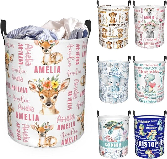 Custom Name Laundry Hamper, Personalized Laundry Basket with Name for Baby Boys Girls, Customized Collapsible Dirty Clothes Hamper Storage with Handles for Bedroom Bathroom Dorm Room Decor
