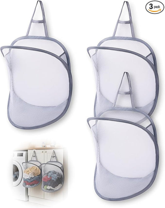 3 Pack Small Hanging Laundry Bag, Foldable Mini Mesh Laundry Hamper Basket