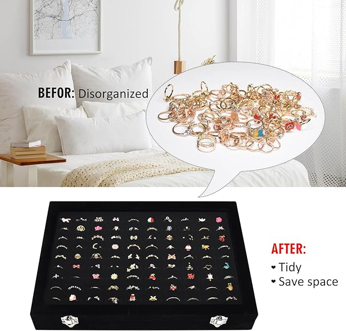 Vicoter Rings Organizer Tray 100 Slot Velvet Ring Earring Storage Box TranSparent Cover Jewelry Store Ring Display Box Jewelry Display Cabinet for Girl Wife Mother