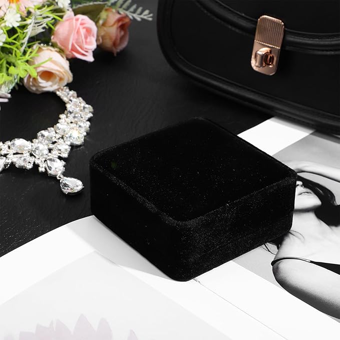 2 Pcs Velvet Bracelet Boxes for Jewelry Gift Black Bangle Boxes Classic Jewelry Box Storage Case 3.5 x 3.5 x 1.6 Inch Bangle Holder Display Case for Women Small Bracelet Necklace Storage Organizer Box