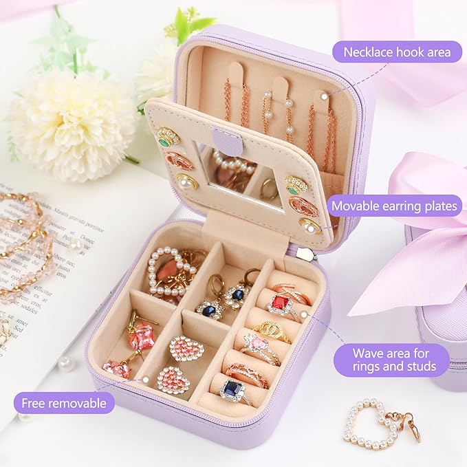 CHMI Travel Jewelry Case, Purple Travel Jewelry Box, Travel Jewelry Organizer, Travel Gifts for Women Girls, Jewelry Organizer Box, Birthday Gifts for Women, Christmas Gifts for Teens Girls - Q