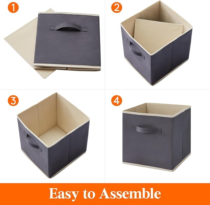 Lifewit Storage Cubes, Foldable Decorative Fabric Storage Baskets for Organizing Home Organizers with Handles for Shelves, Closet, 13 Inch Bins, 36L Gray, 12 Packs