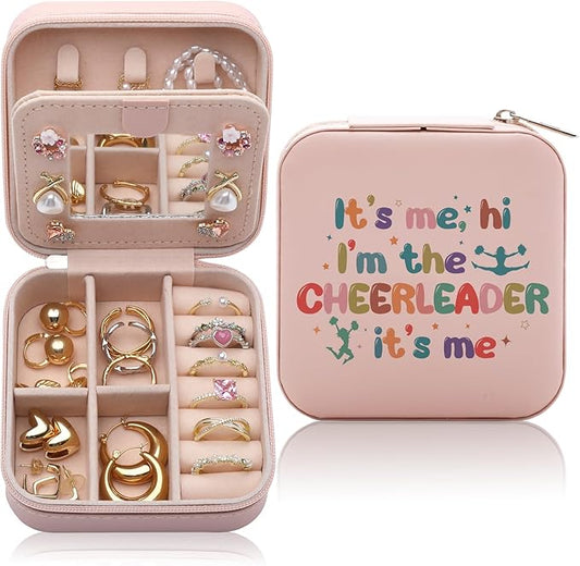 Cheerleading Gifts Jewelry Box for Women, Gifts for Cheerleaders Women Friends, Cheer-leading Gifts Stuff Accessories, Small Travel Jewelry Case Organizer for Cheer Team