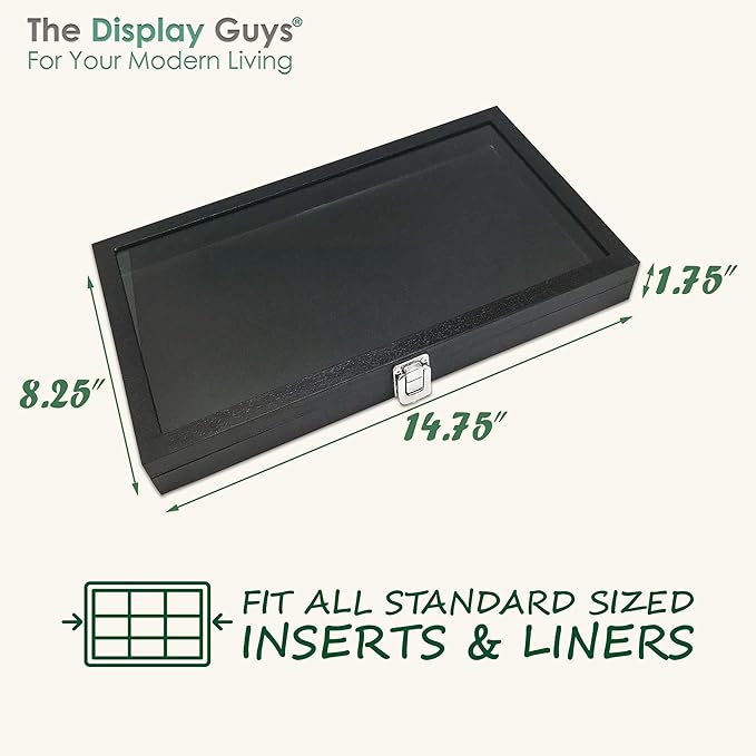 TheDisplayGuys For Your Modern Living Wooden Travel Jewelry Case w. Tempered Glass Lid Display - standard size - Ring Earrings Storage, Drawer Organizer (Black) by The Display Guys