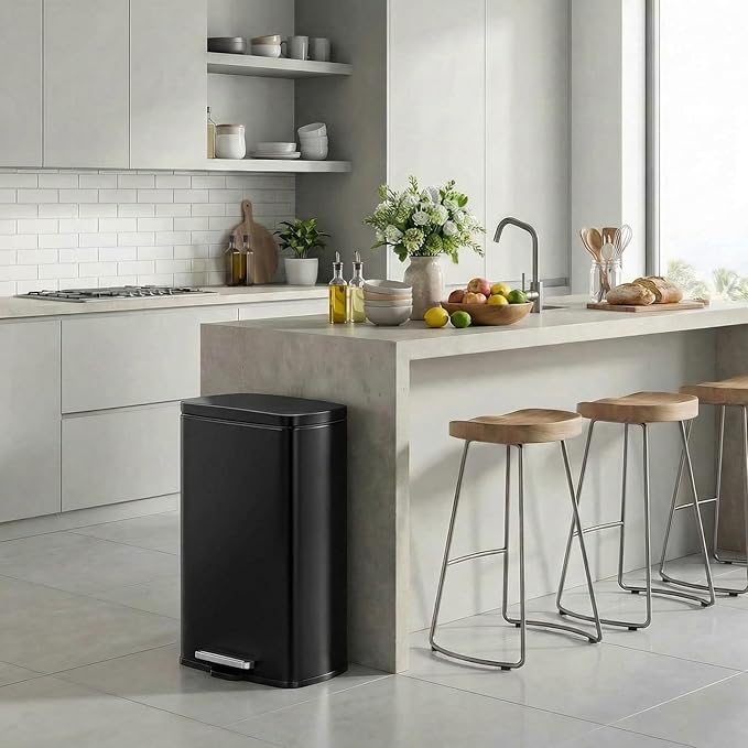 13.2 Gal Kitchen Trash Can, 50L Recycling or Garbage Bin, Brushed Stainless Steel Waste Basket, Soft&Quiet Close Dustbin, with Step-On Pedal, Removable Inner Bucket, for Home, Office, Living Room