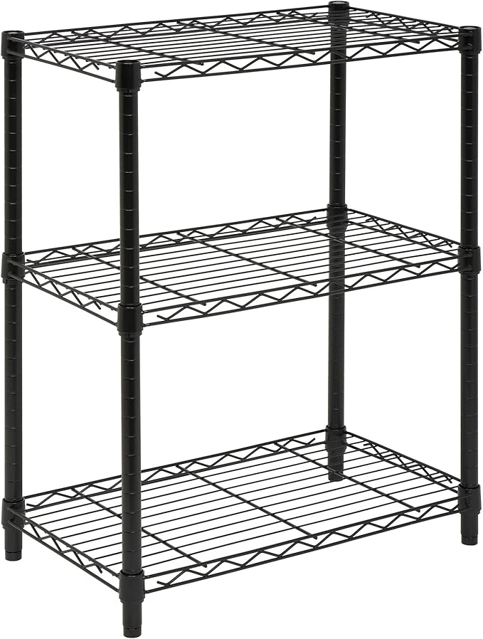 Honey-Can-Do 3-Tier Heavy Duty Adjustable Shelving Unit, 250-lb Per Shelf Metal Storage Rack, NSF Certified Wire Shelf for Kitchen Garage Pantry, Black, 24 x 14 x 30 in