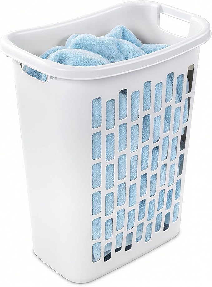 1.8 Bushels Capacity (63.4L) 3-Pack Tall & Slim Open Heavy-Duty Plastic Laundry Hamper with Reinforced Handles for Easy Clothes Transport, Ideal for Closets, Dorm, Laundry Room & Bathroom, White