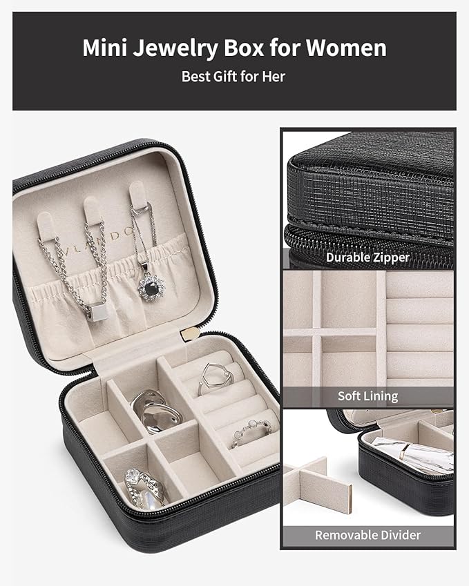 VLANDO Travel Jewelry Box, Small Jewelry Travel Organizer Case for Girls Women - Black*6 pack