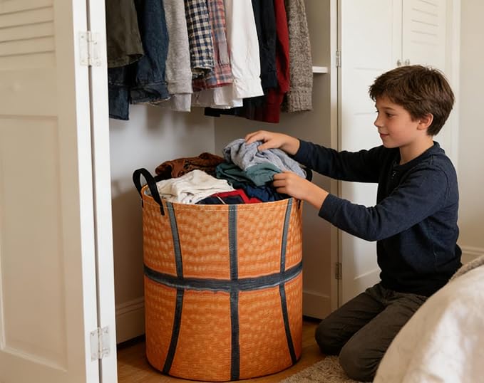 Kids Laundry Basket Basketball Hamper for Nursery Boys Hamper Cute Kids Storage Bin Room Decor for Home(Basketball)