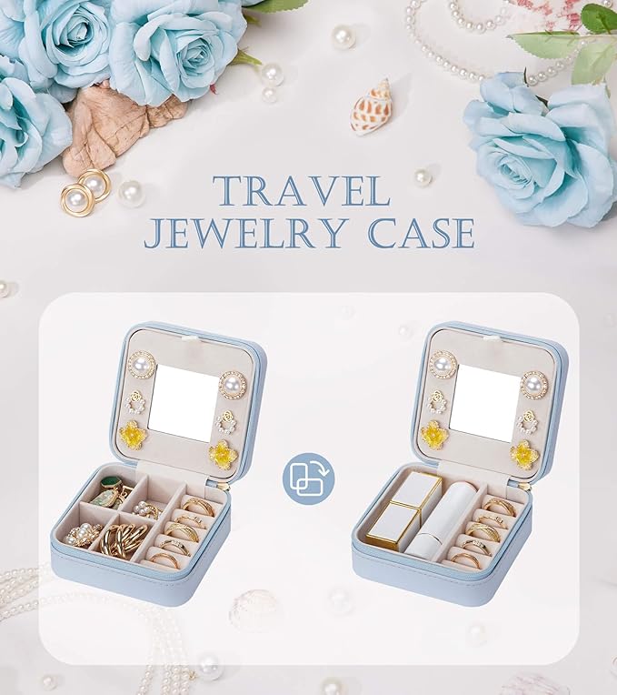 Enthralite Travel Jewelry Box for Gift: Traveling Jewelry Case for Girls Women - Mini Organizer for Necklaces Earrings Blue D