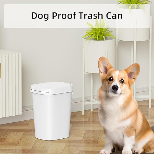 KSSKSS 3 Pack Bathroom Small Trash Can with Lid, 2.6 Gallon Slim Garbage Bin with Pop-Up Lid, 10L Plastic Wastebasket for Bedroom, Office, Kitchen, Toilet (White)