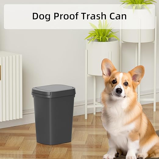 KSSKSS 3 Pack Bathroom Small Trash Can with Lid, 2.6 Gallon Slim Garbage Bin with Pop-Up Lid, 10L Plastic Wastebasket for Bedroom, Office, Kitchen, Toilet (Gray)